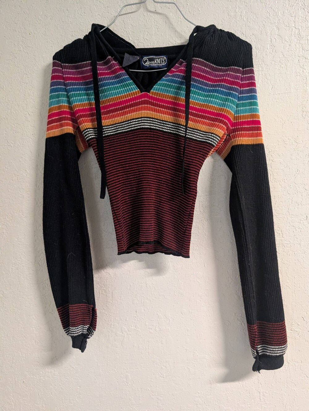 Vintage 20 Ans Knits Mariea Kim Top S Collar Striped Retro Ribbed 80s 90s 70s